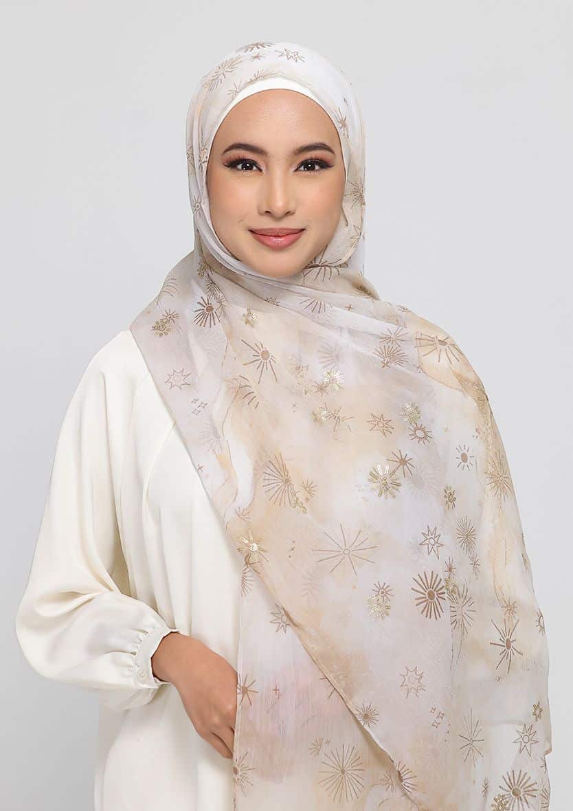 SHAMS- PRINTED CHIFFON WITH GOLD SEQUINS