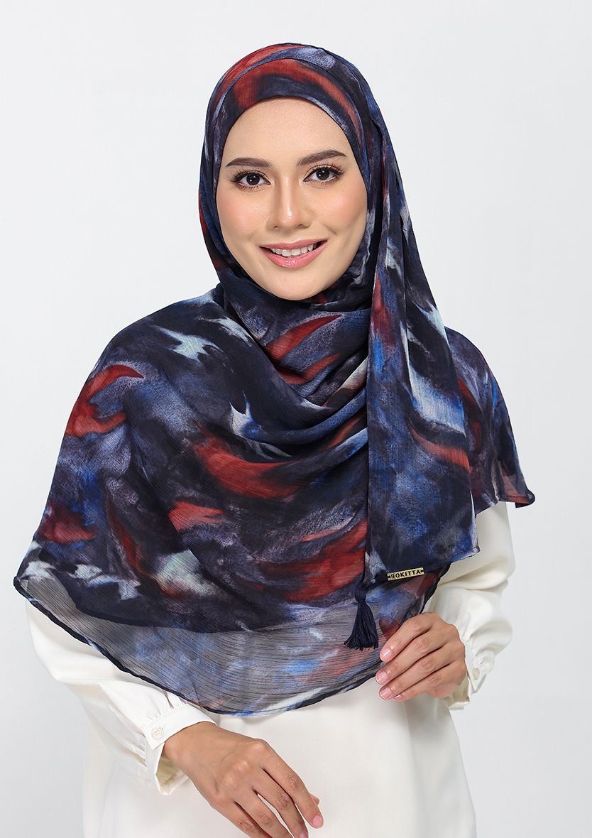MOLTEN BLUES - PRINTED CRINKLED CHIFFON