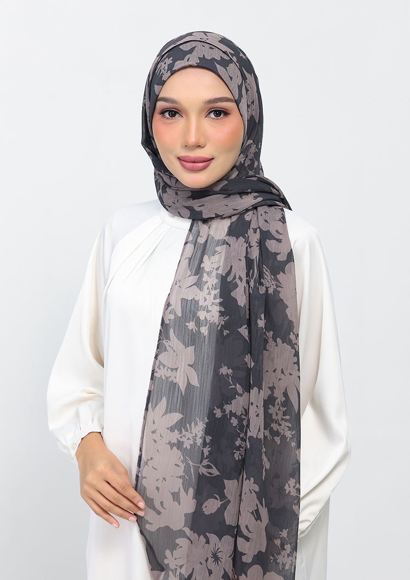 GRAY BOUQUET - PRINTED CHIFFON