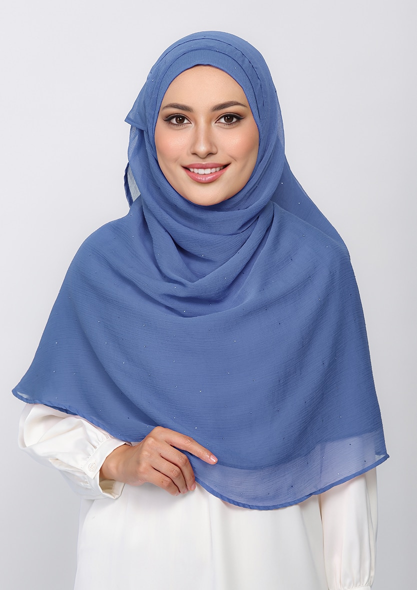 COBALT- PLAIN WITH CRYSTALS CRINKLED CHIFFON