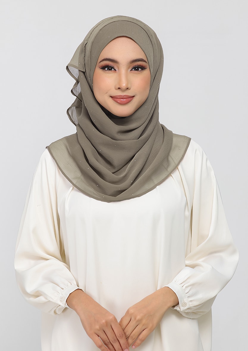 LIGHT BROWN - PLAIN WITH CRYSTALS CRINKLED CHIFFON