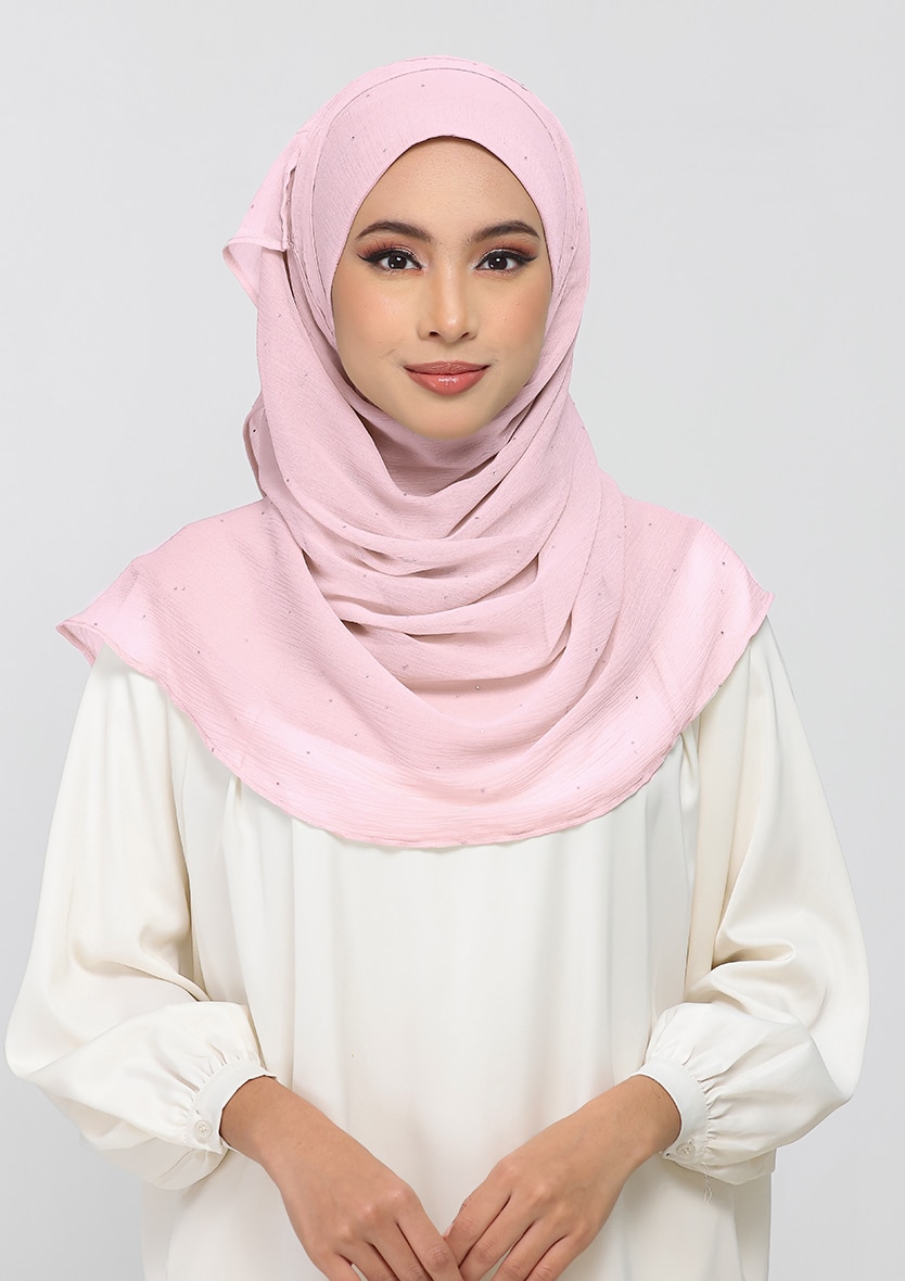 SOFT PINK - PLAIN WITH CRYSTALS CRINKLED CHIFFON