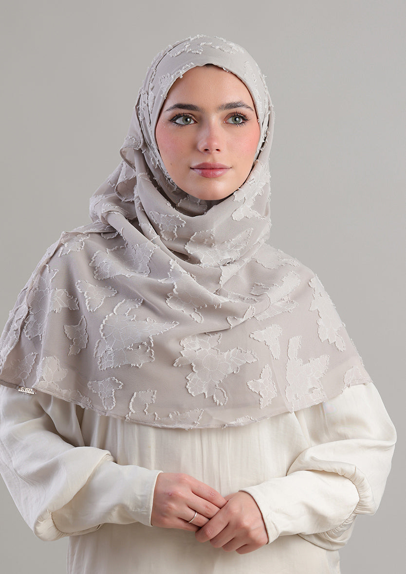 GREIGE FLORAL - PLAIN JACQUARD CHIFFON