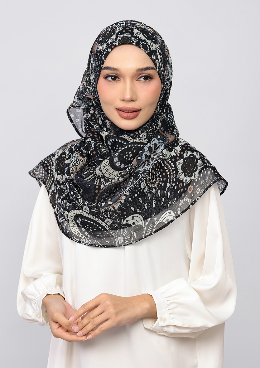CHARCOAL PAISLEY - PRINTED CHIFFON