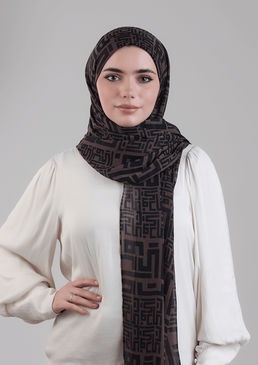 MONOGRAM BROWN - PRINTED CRINKLED CHIFFON (R)