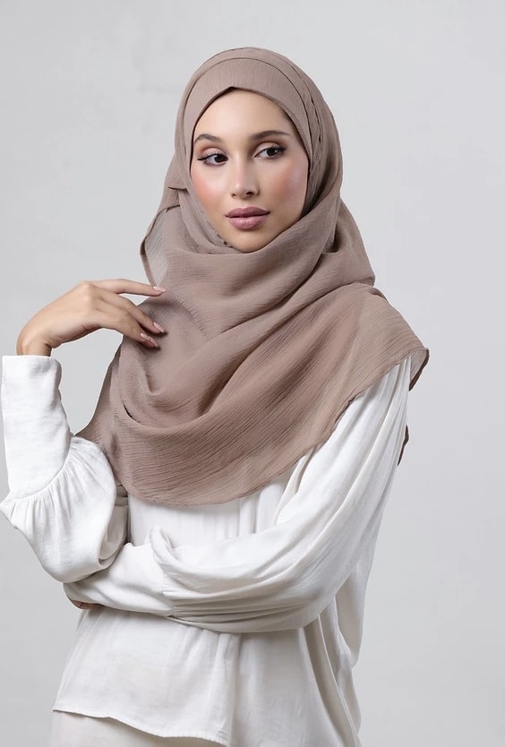 GREIGE- PLAIN CRINKLED CHIFFON