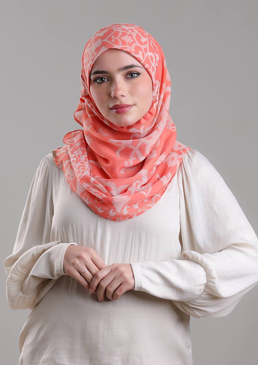 PUTRA CORAL - PRINTED CRINKLED CHIFFON