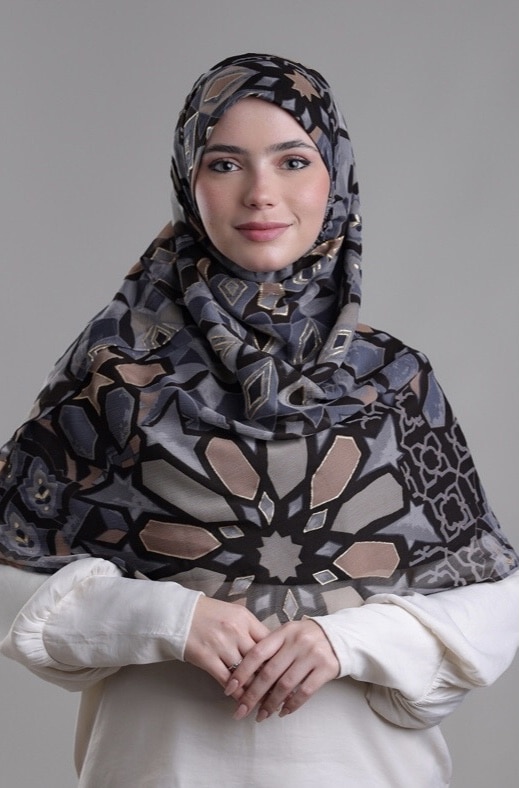 HASSAN II BLACK- PRINTED CRINKLED CHIFFON