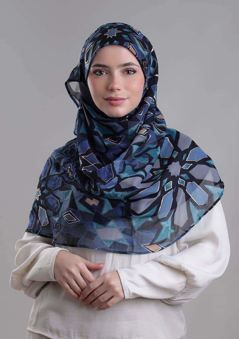 HASSAN II AZURE- PRINTED CRINKLED CHIFFON