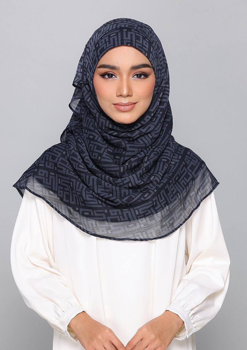 MONOGRAM NAVY - PRINTED CRINKLED CHIFFON