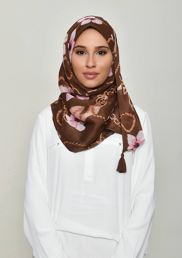BLOSSOM BROWN  - PRINTED CRINKLED CHIFFON