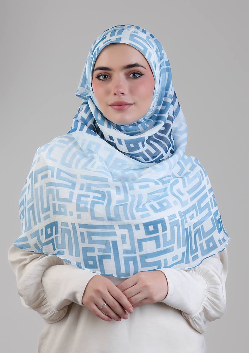 MONOGRAM BLUE - PRINTED CRINKLED CHIFFON