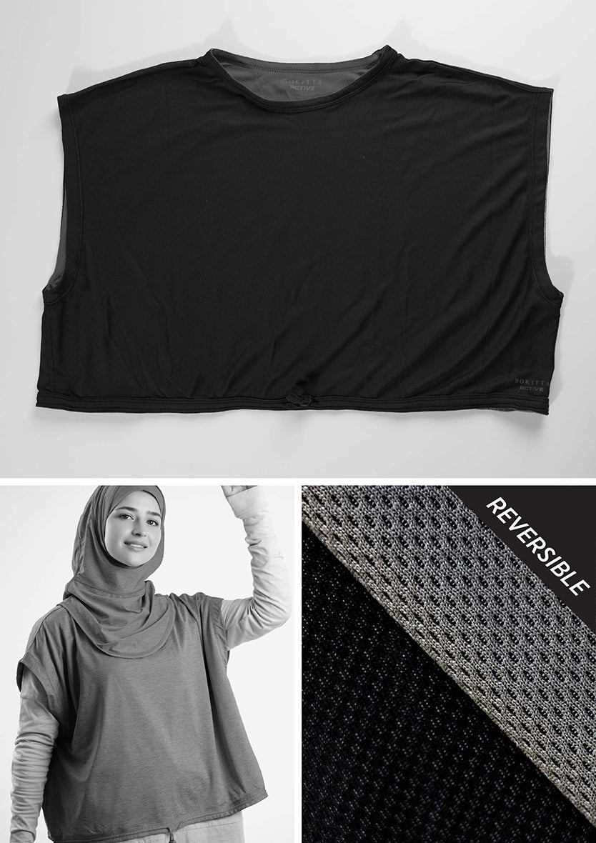 BOKITTA ACTIVE SPORTS TOP BLACK/DARK GRAY REVERSIBLE - PLAIN DUAL FUNCTIONAL MESH
