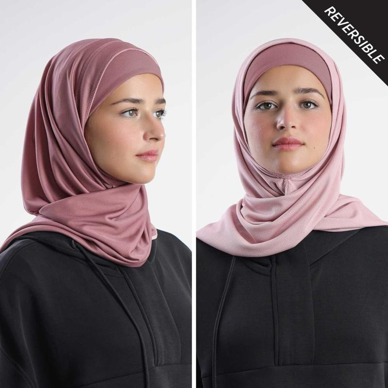 BOKITTA ACTIVE SPORTS FREESTYLE HIJAB DARK PINK/LIGHT PINK - PLAIN DUAL FUNCTIONAL MESH