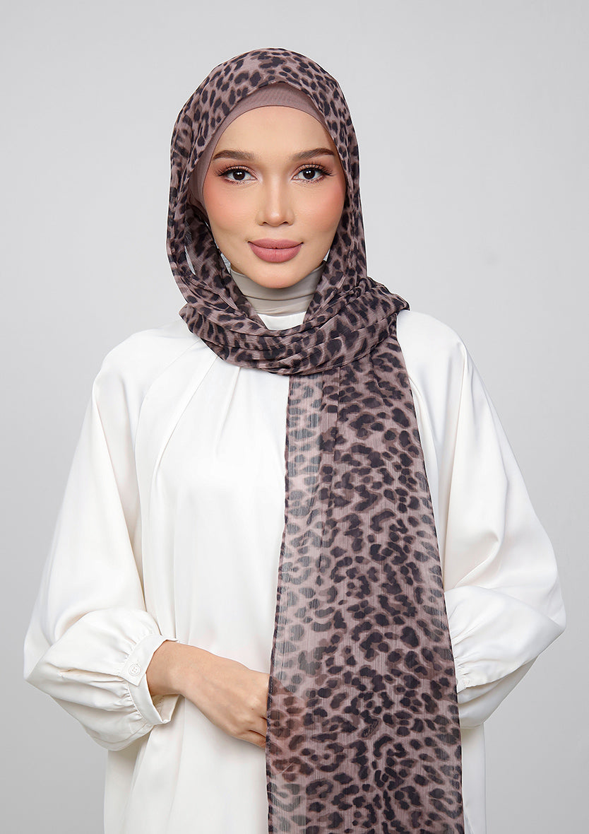 BROWN LEOPARD - PRINTED CRINKLED CHIFFON