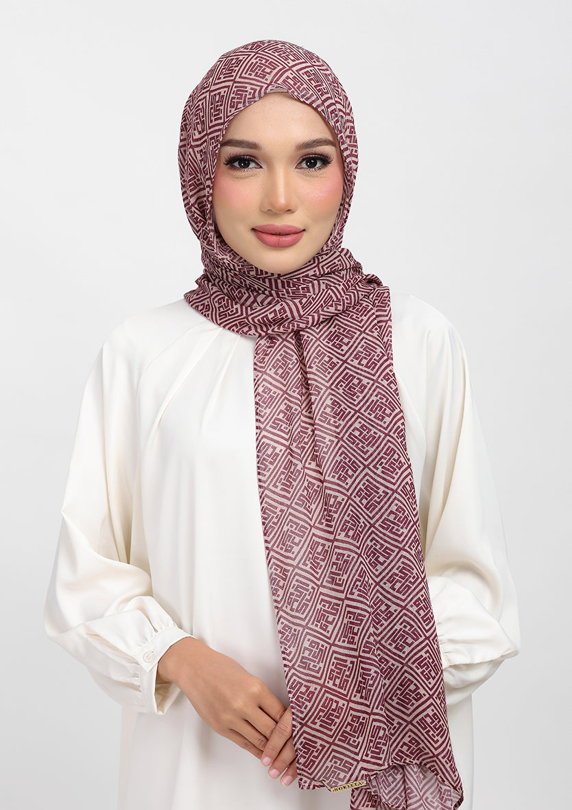MONOGRAM MAZE BURGUNDY - PRINTED  WOVEN MODAL
